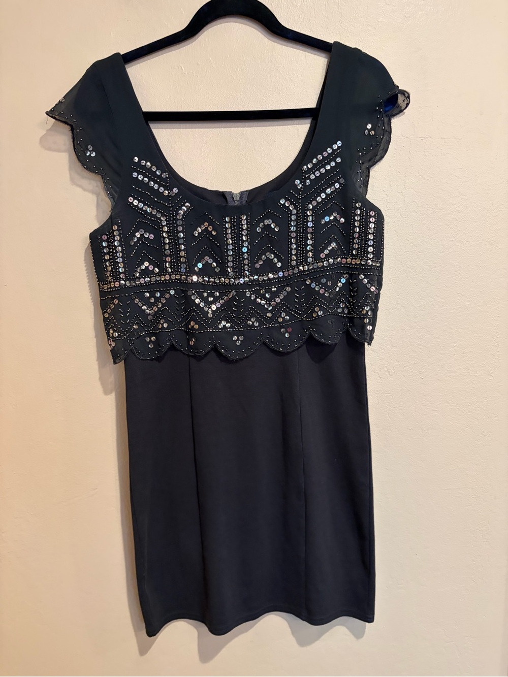 American Eagle Y2K Dark Grey Embellished Scoop Neck Mini Dress, Teen Summer